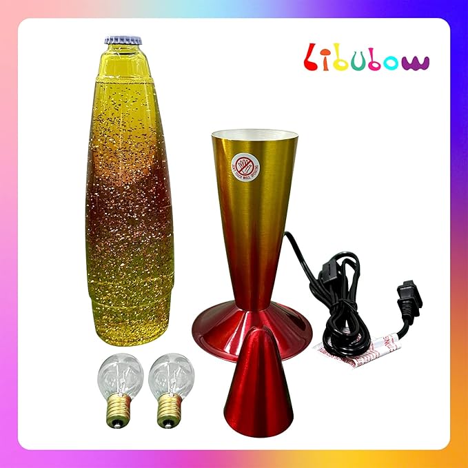 16 Inch Rainbow Glitter Lamp with 2 Bulbs, Sunset Lamp Sunrise Lamp, Night Light Mood Lighting for Adults, Home Room Office Decor, Great Present for Women Kids Birthday Anniversary,Yellow Orange Red