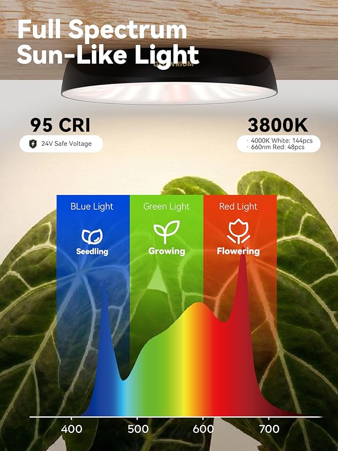 GLOWRIUM Grow Lights for Indoor Plants, Full Spectrum Puck Grow Light with Manual & APP Control, 48W(6 x 8W) Plant Lamp Auto-Timer, Plant Assistant 10 Levels Dimmable for Plant Shelf (6 Packs,Black)