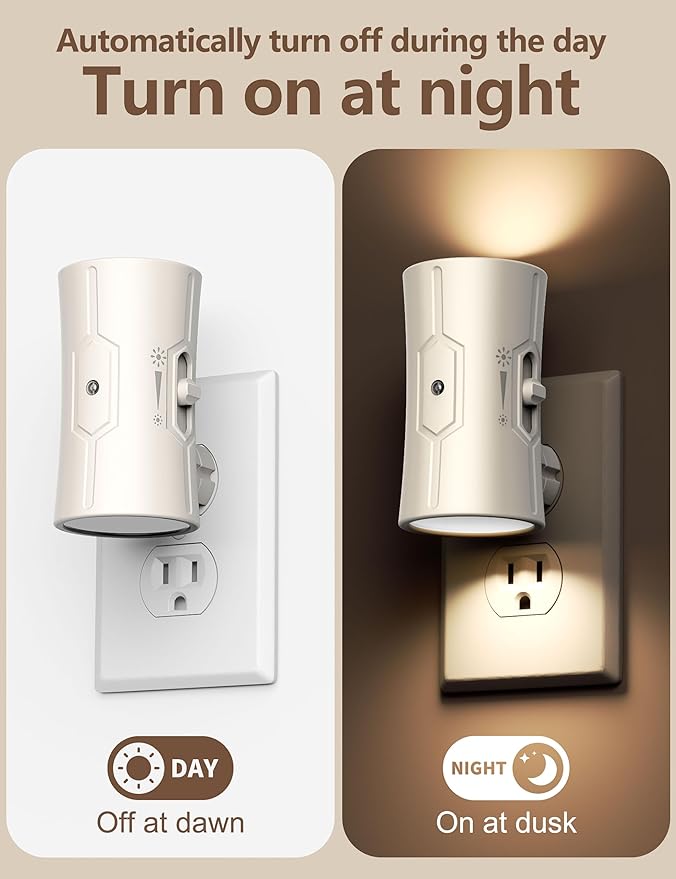 fesnne Night Light, LED Night Lights Plug into Wall, [2 Pack] Warm White 3000K, 0-100LM Adjustable Brightness Light Sensor Nightlights Plug in wall for Hallway, Bathroom, Adults, Neutral Beige