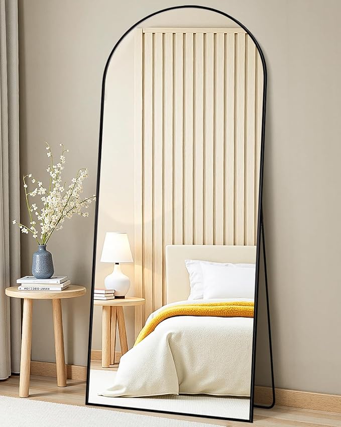 Suidia 58"x21" Arched Full Length Mirror with Stand, Full Body Mirror with Aluminum Frame, Freestanding/Leaning/Wall-Mounted, Floor Mirrors for Bedroom, Living Room, Entryway, Dressing Room, Black