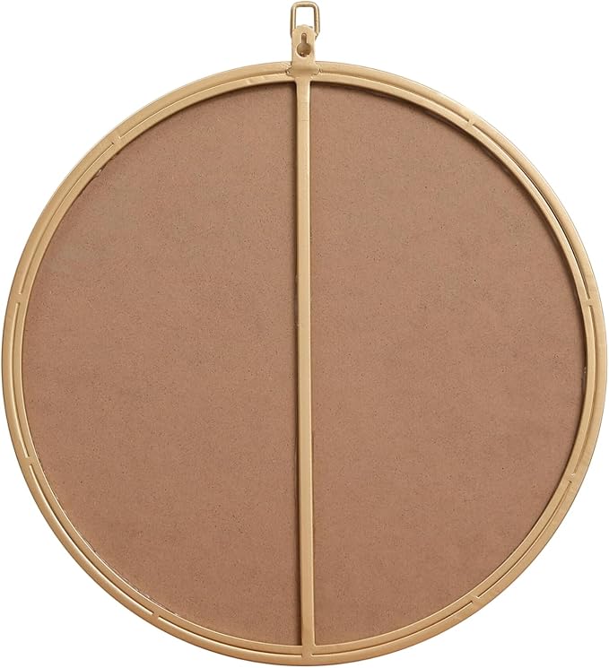 Brilliance, Metal Frame Round Mirror with Decorative Hook 18 Inch in, Midcentury Modern, Brass