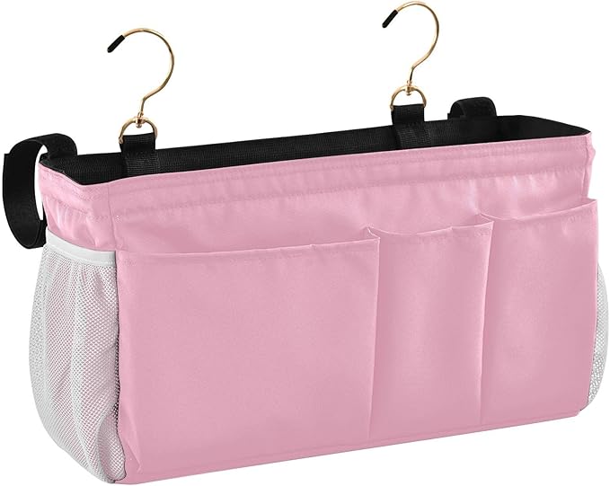 Rose Red Bedside Caddy Storage Bag Bedside Organizer for Dorm Room Top Bunk Bed Hanging Storage Organizer 6 Pockets with Hooks for Book Glasses Phone Holder