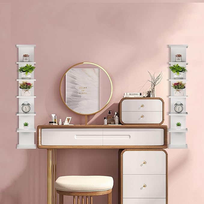 2 Pack 7 Tier Wall Shelf Unit - 43" Lack Floating Shelf, Compact Display Floating Shelf, Vertical Column Wall Decor Mount Floating Storage Organizer Tall Tower Shelf for Bedrooms, Living Rooms