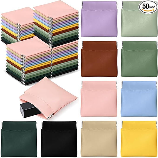 50 Pcs PU Leather Jewelry Pouch Travel Bag Gift Bags Pocket Cosmetic Bag Portable Jewelry Organizer (Multicolor)