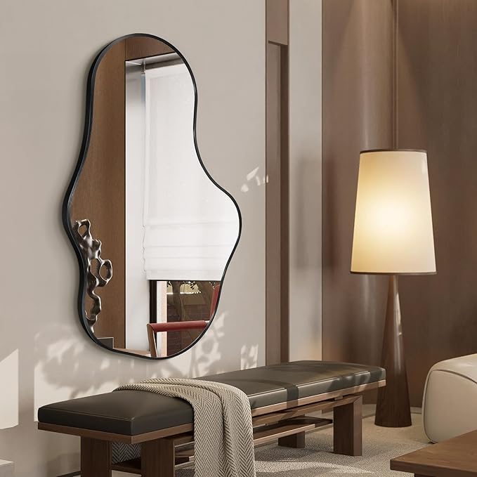 Bathroom Mirrors for Over Sink - Wall Mirrors Decorative 26"x 43" Asymmetrical Abstract Aviation Aluminum Alloy Frame Unique for Bathroom, Bedroom, Living Room, Cloakroom, Entryway Black