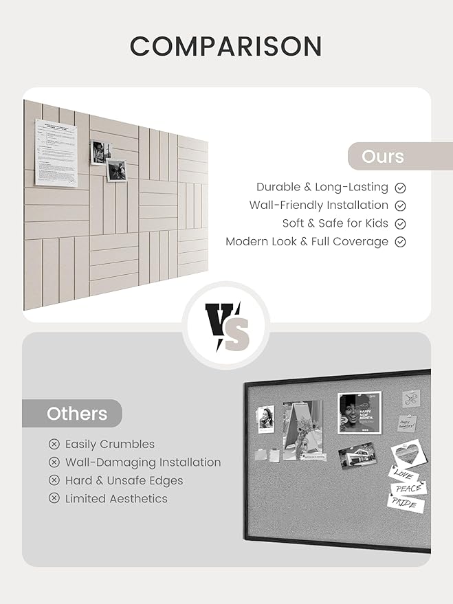 Bumusty Large Cork Board Alternative-48 x 36" Felt Bulletin Board Tiles, with 30 Pushpins, 70 Adhesive Tabs, Bold-Stripe 12-Pack, Cork Boards for Office Push Pin Board Felt Board-Oatmeal