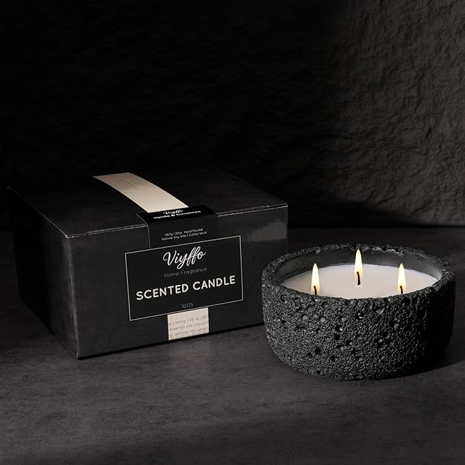 Viyffo 20oz Large Scented Candle - Sage & Eucalyptus, 3 Wick Home Scented Candle, Non Toxic Soy, Black Textured Ceramic Jar, Luxury Fragrance, Modern Home Décor & Spring Gift for Men and Women