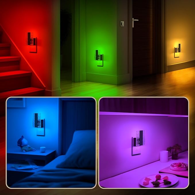 DORESshop LED Night Lights Plug into Wall, Decorative Night Light with Dusk-to-Dawn Sensor, 8 Color-Changing Nightlights with Slide Button, Nightlights for Kids, Bathroom, Hallway, Bedroom