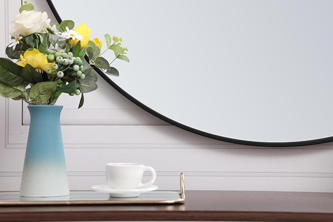 Focus 39x39 Round Wall Mirror, for Bathroom Bedroom Entryway, Black
