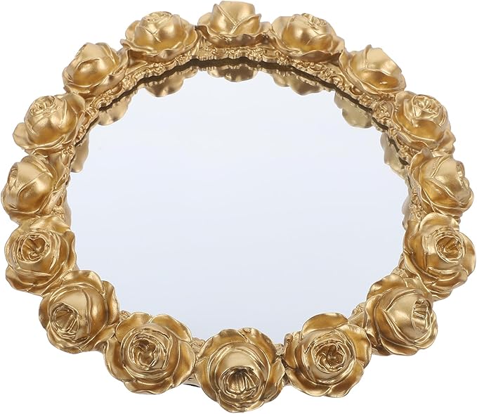 Milisten Decorative Rose Gold Mirror Vanity Tray Small Jewelry Dish Makeup Organizer Perfume Display Plate for Bathroom Counter and Dresser