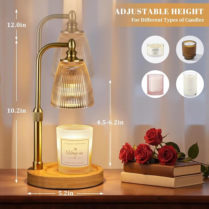 Hong-in Amber Candle Warmer Lamp with Timer Dimmable,Birthday Gifts for Women Sister,House Warming Gifts New Home,Adjustable Height Wax Melt Warmer for Jar Candles,Ideal for Office,Bedroom Home Decor