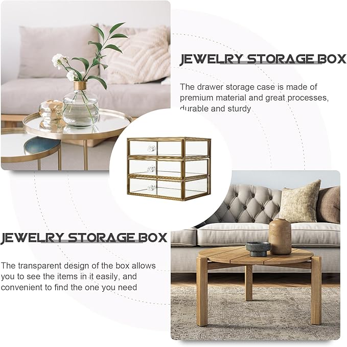 PRETYZOOM Multi Drawer Tabletop Storage Case Elegant Jewelry Organizer Transparent for Cosmetics Rings Earrings Bracelets Space-saving Design for Home Office Use