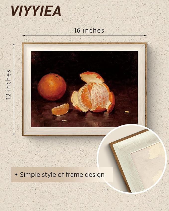 VIYYIEA Framed Wall Art for Living Room, Orange Canvas Prints, Vintage Home Decor, Fruits Painting Picture, Bathroom Wall Decor Gifts for Friends or Family -【Oranges】-(16L x 12W)
