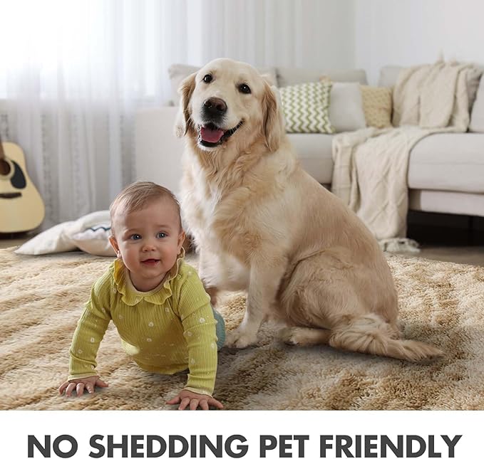 9x12 Ft Extra Large Shag Rugs for Living Room, Ultra Soft Fluffy Furry Area Rugs for Bedroom Indoor Floor, Aesthetic Carpet for Kids Home Decor (Khaki)