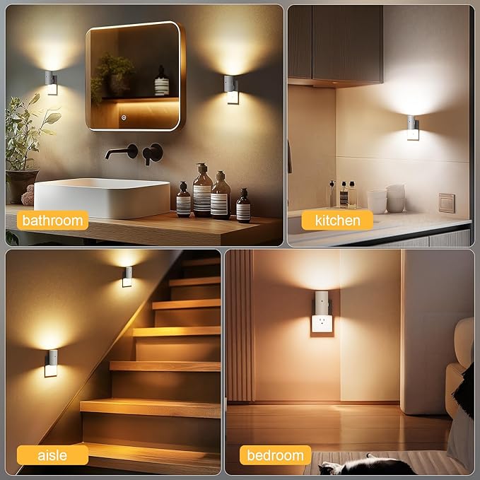 VOLISUN Night Lights Plug into Wall, Dimmable LED Nightlight with Dusk to Dawn Light Sensor, 0-100LM Adjustable Brightness, 3 Color Temperatures, Compact Size, 8 Pack for Hallway, Bathroom White