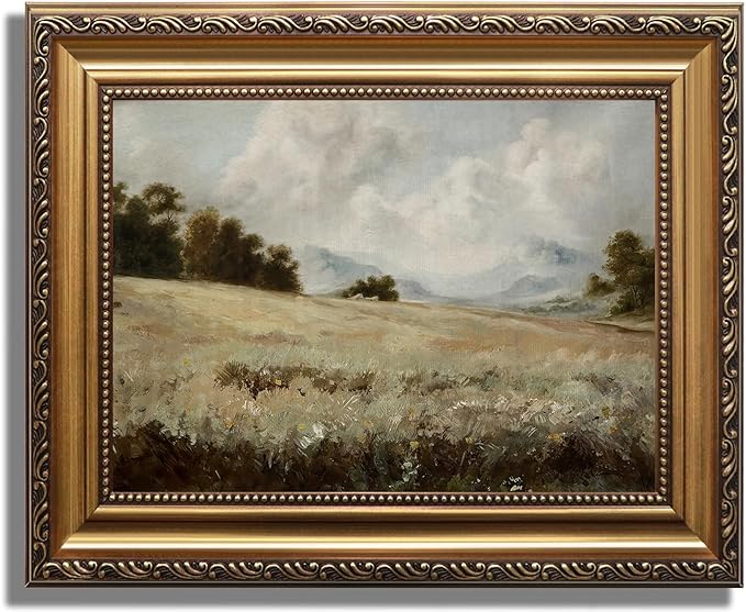 KBKBART Gold Framed Vintage Countryside Canvas Oil Painting Farmhouse Decor, Rustic Antique Landscape Bathroom Wall Decor for Bedroom Living Room, Gifts for Friends or Family (9"x12")