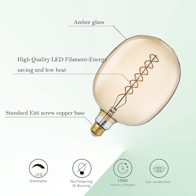 SD LUX Oversized Vintage Giant LED Light Bulb Huge Edison Bulb- Dimmable, 8W 450LM (50W Equi), Warm White 2200K, Medium E26 Base - Perfect for Decorative Pendant Lighting, 1 Pack(DG170)