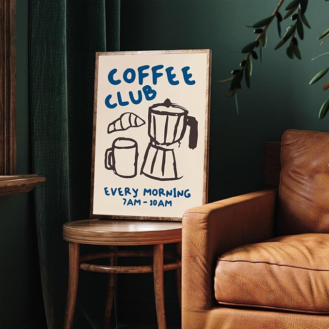 Kitchen Canvas Wall Art - Funky Kitchen Pictures, Vintage Coffee Artwork, Modern Coffee Bar Decor, Retro Skeleton Cafe Shop Pictures - 16x24in Unframed