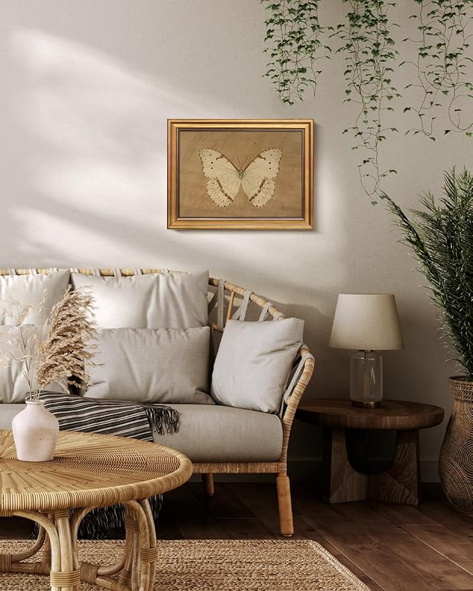 Bzstyleart Vintage Wall Art Decor for Living Room, Gold Framed Canvas Butterfly Wall Art, Vintage Butterfly Picture Prints, Gold Framed Artwork, 12 x 16 Inch