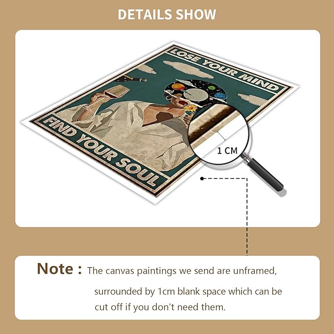 YuzhongART Vintage Lose Your Mind Find Your Soul Poster Mental Health Quote Canvas Wall Art Posters Cool Unique Music Girl Print Painting Abstract Wall Decor for Bed Room Bathroom 16x24in Unframed