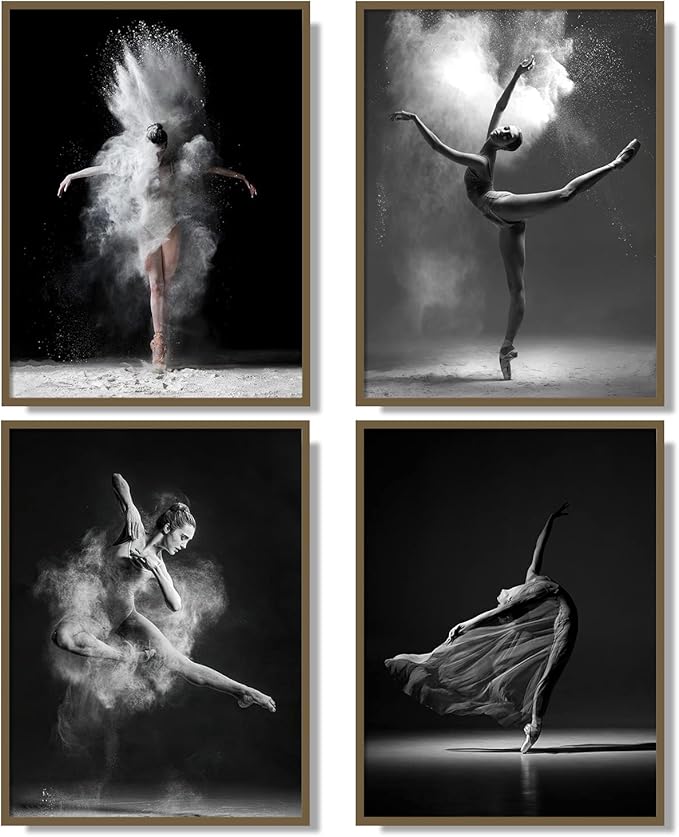 NCYEL Black and white ballet wall art dancer poster beautiful girl bedroom elegant dance classroom bathroom dormitory decoration poster 12 "x16 x4pcs