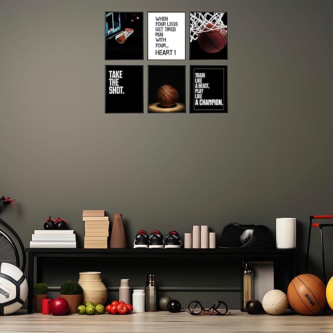Eastern Print Inspirational Basketball Wall Art Prints, Set Of 6pcs Basketball Sports Posters for Sports Fans Boys, Teen Guys Room, Dorm, Bedroom Wall Decor Gift, Unframed (8X10 inch)