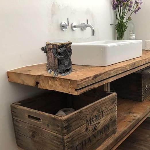 BestGiftEver Small Decorative Vanity Top Wastebasket with Bear Climbing Tree Design | Small Trash Bin for Stylish Touches in Home, Office, or Bathroom - Ideal for Forest and Wildlife Nature Lovers