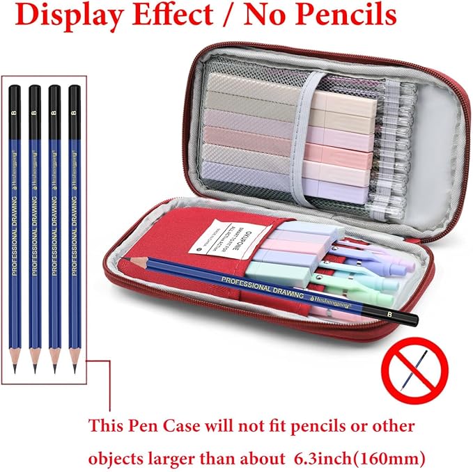 Big Capacity Pen Case Large Storage Pen Pouch Aesthetic, Office Pen Box Marker Case Simple Sturdy Multifunctional Bag Organizer for Man Women(Red)