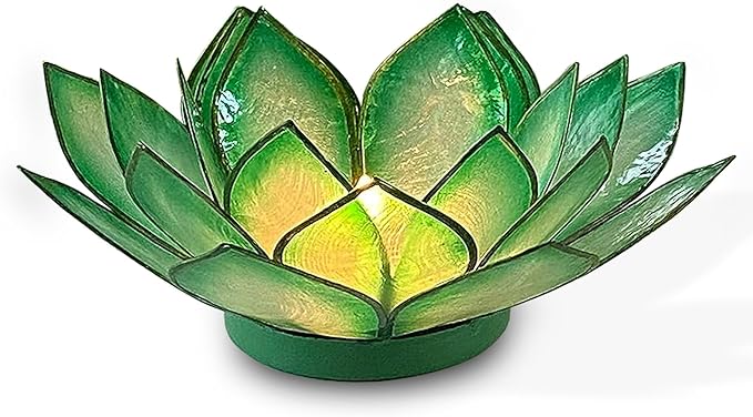 Om Gallery Capiz Shell Lotus Flower Decor Tealight Candle Holder for Serene Ambiance - Handmade Decorative Candle Holders for Meditation, Yoga, and Relaxation, Rain Forest