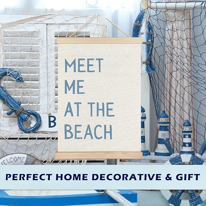 RYYCDOI Seashell Cowgirl Beach Room Decor Set of 2, Meet Me At The Beach Wall Decor, Blue Beach Decor for Teen Girls Room, 12x16 Inches