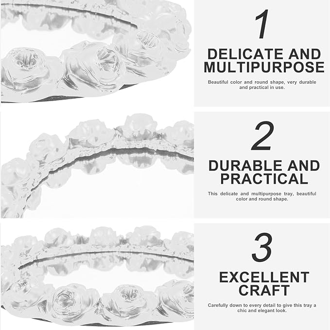 Pearl White Mirror Surface Rose Edge Jewelry Tray Decorative Vanity Organizer for Perfume Makeup and Snack Storage in Bedroom and Bathroom