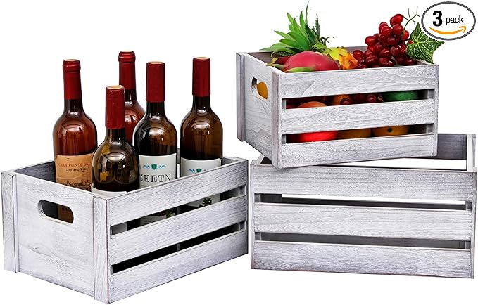 Storage Crates 3 Pcs Wooden Crates Decorative Boxes,Nesting Storage Container Rustic White,Boxes for Storage, Display,Decor
