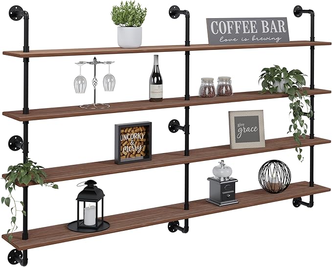HDDFER Floating Book Shelves for Wall 4 Tier 70 inch Bookshelf Industrial Pipe Shelving Shelves Bookcase Industrial Bookshelves Pipe Shelf Wood Wall Shelf for Living Room