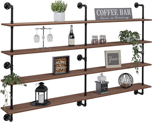HDDFER Floating Book Shelves for Wall 4 Tier 70 inch Bookshelf Industrial Pipe Shelving Shelves Bookcase Industrial Bookshelves Pipe Shelf Wood Wall Shelf for Living Room