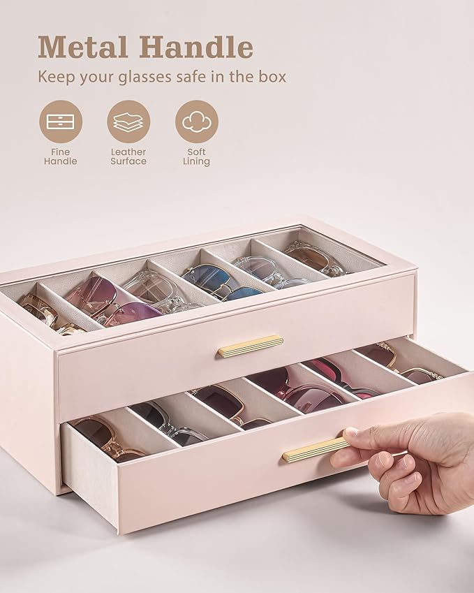 Lolalet Sunglasses Storage Box for Women, Eyewear Eye Glass Organizer with Clear Top Display Holder Case, Mothers Day Gifts