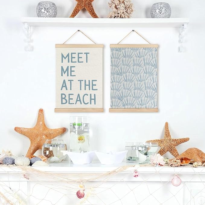 RYYCDOI Coastal Cowgirl Beach Room Decor Set of 2, Aesthetic Seashell Wall Decor, Blue Beach Decor for Teen Girls Room, 16x24 Inches