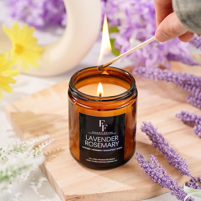 Lavender Rosemary Candle, Scented Candle for Home Soy Wax Candle, Aromatherapy Candle Gift for Women Men, 7oz