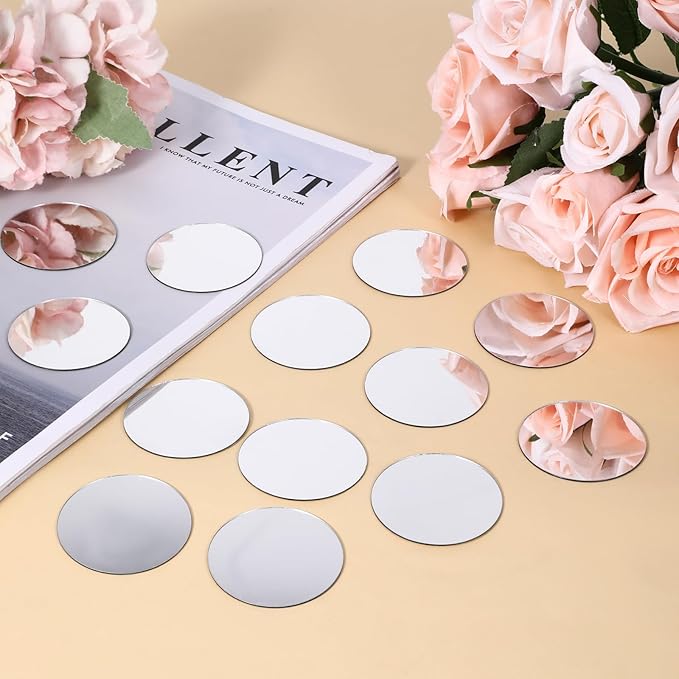 Trinkrittey 20pcs Mini Acrylic Round Mirror Tiles, 3in Self-Adhesive, Silver, Classic Style, Mosaic Tiles for DIY Crafts, Walls & Decor