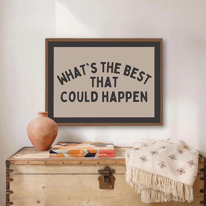 Trendy Wall Art Whats The Best That Could Happen Canvas Prints Positive Affirmation Canvas Wall Art Gray Aesthetic Picture Posters Uplifting Daily Reminder Print for Home Office Decor, 16x24 Unframed