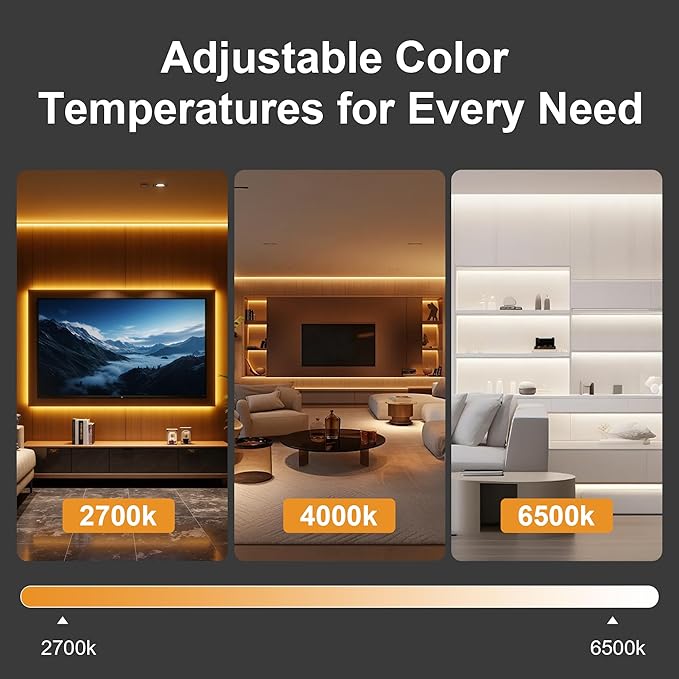 COB LED Strip Lights, 16.4Ft Dimmable White(2700K-6500K) LED Lights for Bedroom with RF Remote, 24V Ultra Bright 2800 LEDs High Density Under Cabinet Lighting for DIY TV LED Backlight Mirror Kitchen