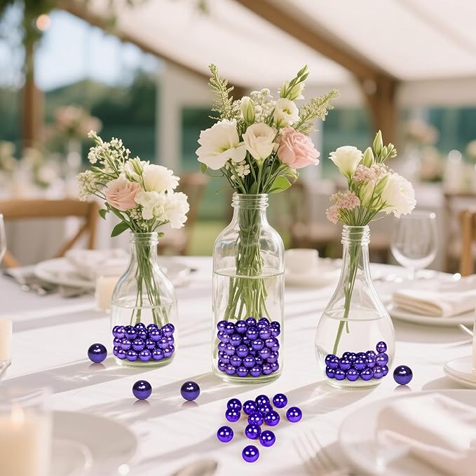 600Pcs Dark Purple Vase Filler Pearl Beads for Crafting 10mm Beads No Holes Decor Suitable for Wedding Decor, Party Decorations, Centerpiece Table Decorations