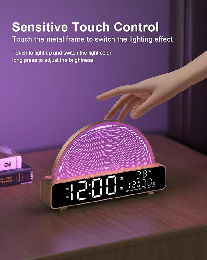 HAODINGMAI Sunrise Alarm Clock Wake Up Light with Sunrise Simulation White Noise Machine Touch Control Bedside Lamps Colors Atmosphere Lamp 30/60/90 Sleep Timer 13 Nature Sounds
