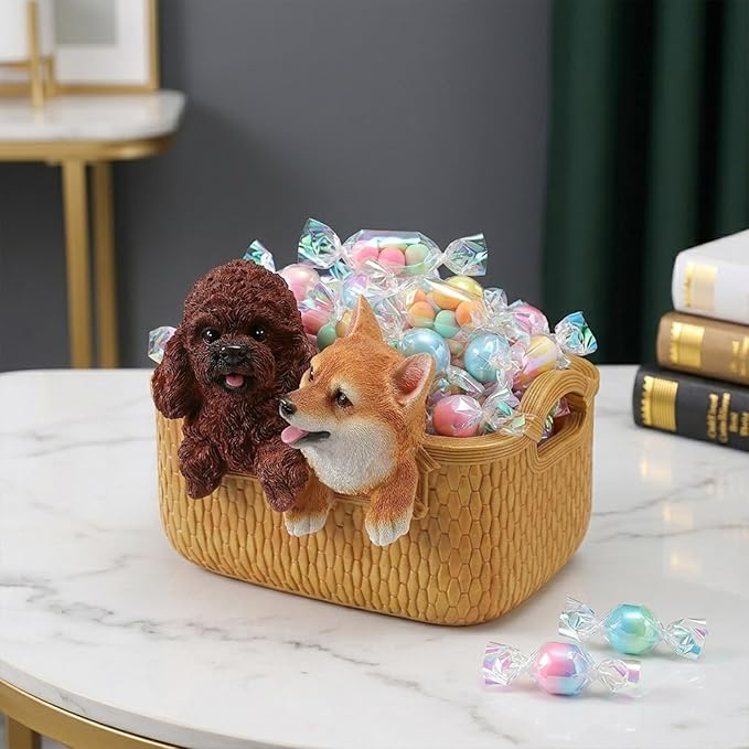 Dog Resin Storage Basket, Desktop Organizer for Remote & Keys, Cute Home Decor Tray, Ideal present for Pet Lovers.(Toy Poodle & Shiba Inu)
