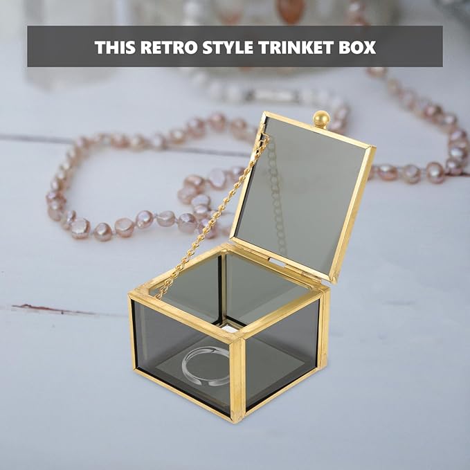 Alipis Square Glass Jewelry Organizer Makeup Storage Travel Jewelry Box Decorative Box Home Supplies