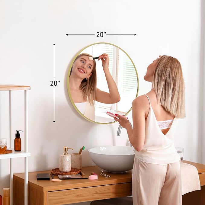 NEWBULIG Gold Round Wall Mirror 20 Inch, Bathroom Mirrors for Over Sink, Wall Decor for Bathroom, Entryway, Bedroom, Vanity