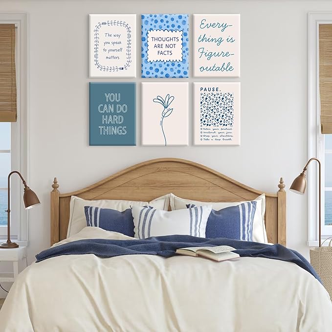Mental Health Wall Decor Therapy Office Canvas Wall Art Posters Blue Boho Motivational Picture Psychology Artwork Inspirational Positive Quotes Prints for Counseling Office 8x10x6 Inch Ready to Hang