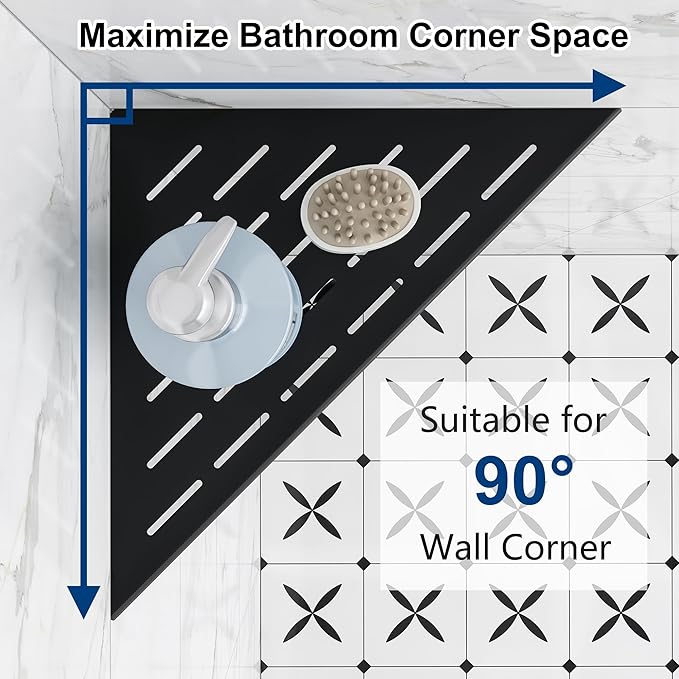 Qeke Corner Shower Shelves, 12” Recessed Tile Shower Shelf, 304 Stainless Steel Grout in Corner Tile Shower Shelves, No Drilling, Matte Black, 2 Pack