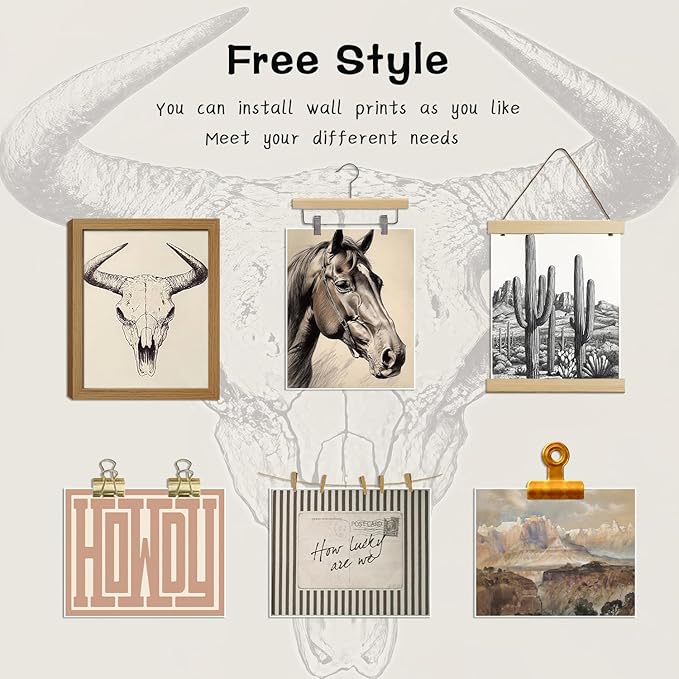 Western Desert Cowboy Posters Wall Art Set of 9, Boho Western Ranch Canvas Wall Decor Prints, Farmhouse Collage Aesthetic Pictures for Bedroom Bathroom Gallery Office Home Decoration 8x10in Unframed