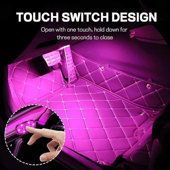 4 PCS Car LED Lights Interior Wireless, Super Bright Auto Interior Ambient Light with 6 Bright LED Lamp Beads, Portable USB Rechargeable Car Led Night Light for Vehicle Decor(Pink)