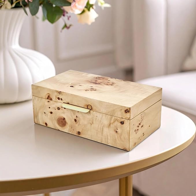 Burl Wood Tabletop Storage Box, 7.5x4.25 Inches, Keepsake Box, Decorative Box, Basket with Lid, Storage Basket with Lid, Compact Size